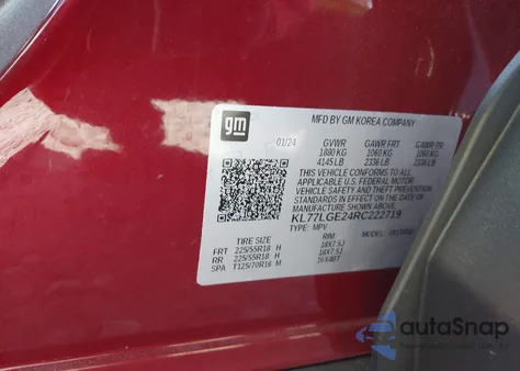 2024 Chevrolet Trax Fwd 1Rs from USA, damaged, VIN KL77LGE24RC222719